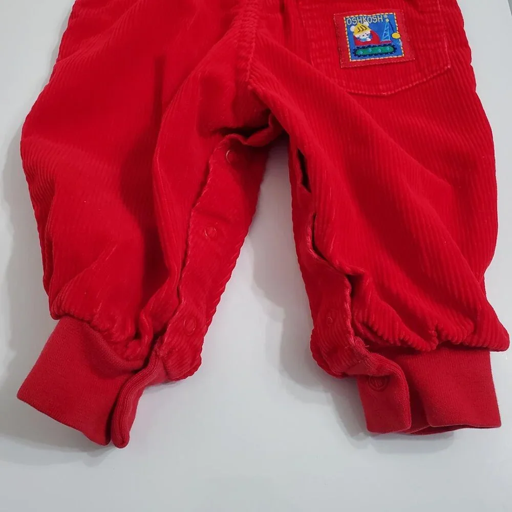 OshKosh B'Gosh Vintage Baby Corduroy Overalls Red 6-9 Months Vestbak USA